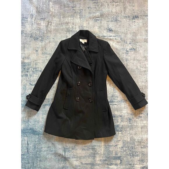 Anne Klein Black Double Breasted Wool Blend Pea Coat Size S - Picture 1 of 11